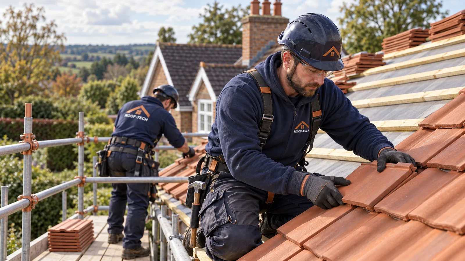 Illustrative tiled roof on a residential property